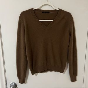 Brandy Melville Brown Wool Fuzzy V-Neck Sweater, XXS - XS